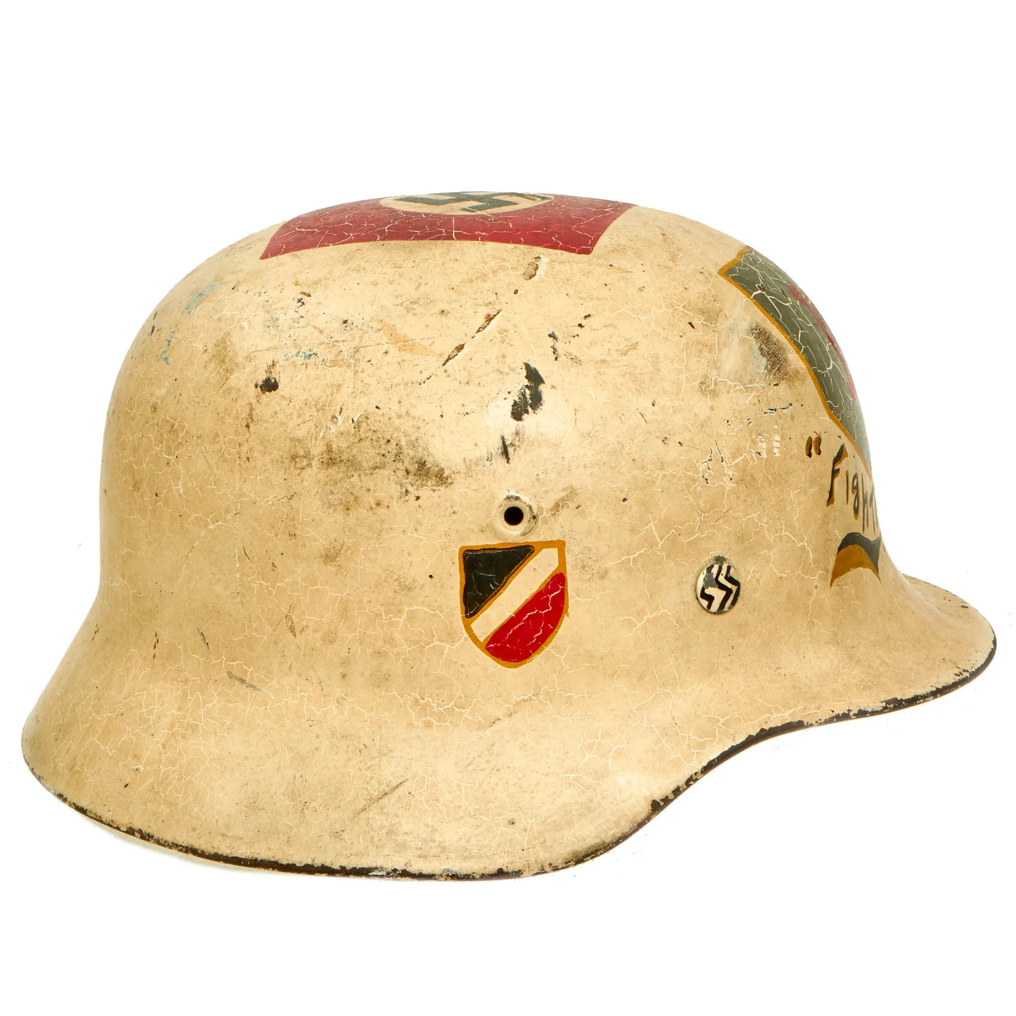 Original WWII USGI Captured 1st Infantry Division "Fighting First" Souvenir Painted German M40 Steel Helmet with Provenance - EF64