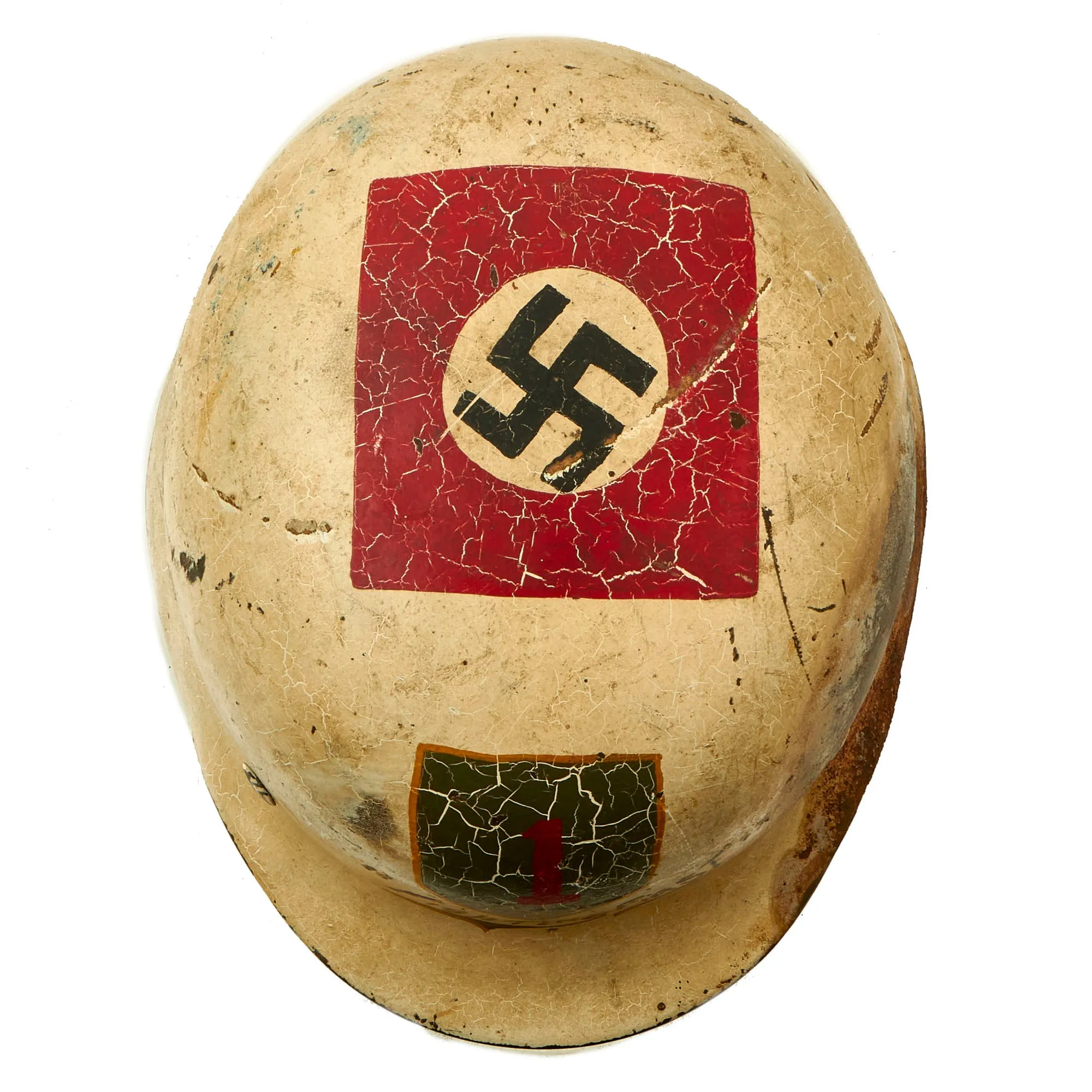 Original WWII USGI Captured 1st Infantry Division "Fighting First" Souvenir Painted German M40 Steel Helmet with Provenance - EF64