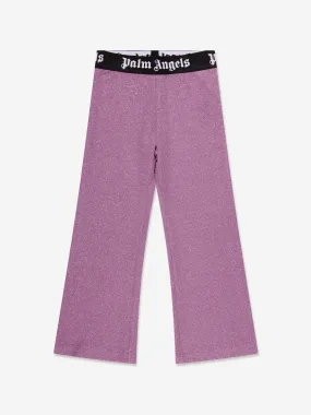 Palm Angels Girls Logo Band Flare Leggings in Purple