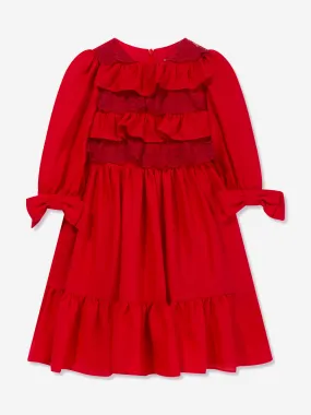 Patachou Girls Lace Trim Ruffle Dress in Red