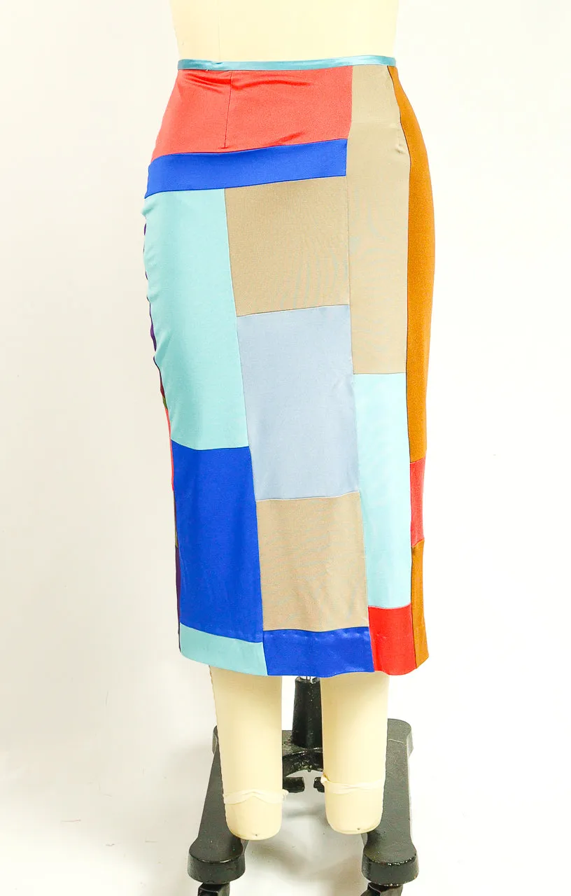 Patchwork Silk Jersey Skirt