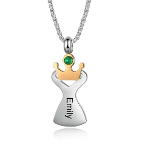 Personalized Crown Pendant Necklace for Women Customized Birthstone With Name Engraving