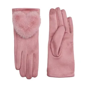 Pink Faux Fur Heart Gloves