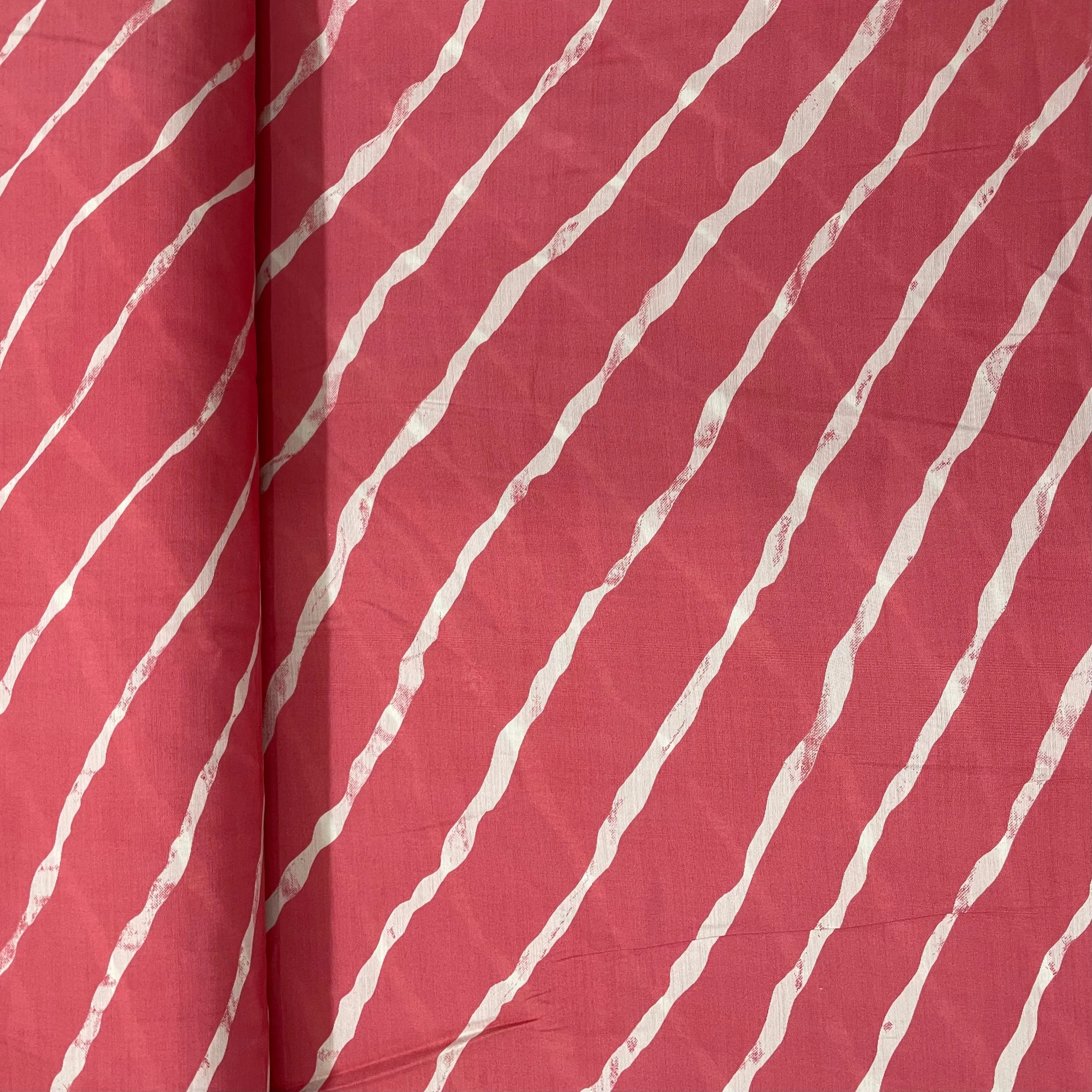 Pink With White Stripes Chanderi Silk Fabric