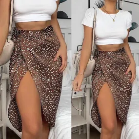 Polka Dot Slit High Waist Skirt