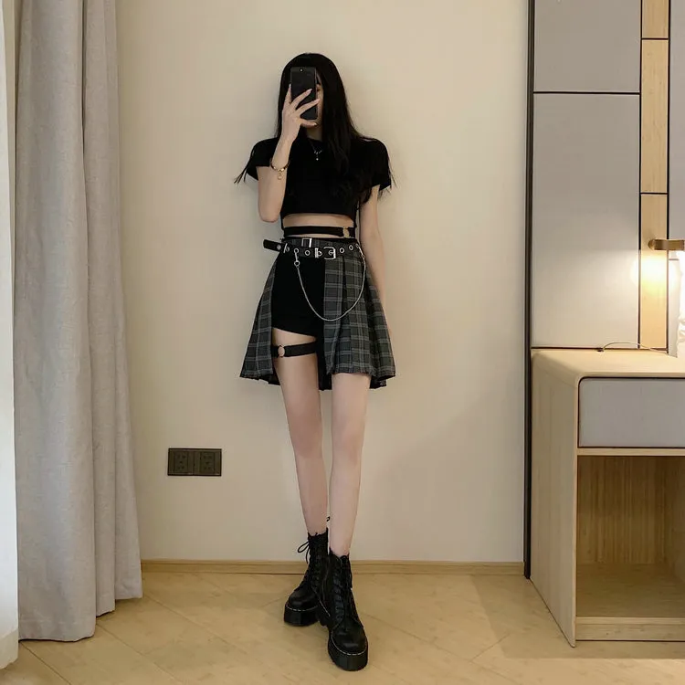 Punk Women Black Sexy Pleated High Waist Skirt Summer Niche Skirt