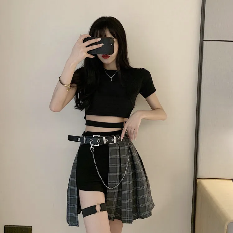 Punk Women Black Sexy Pleated High Waist Skirt Summer Niche Skirt