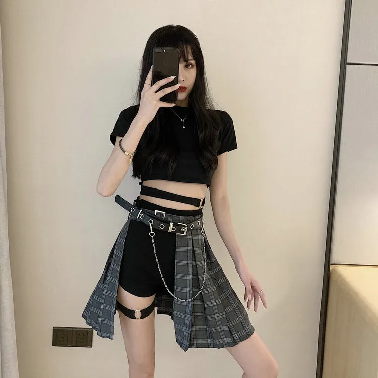 Punk Women Black Sexy Pleated High Waist Skirt Summer Niche Skirt