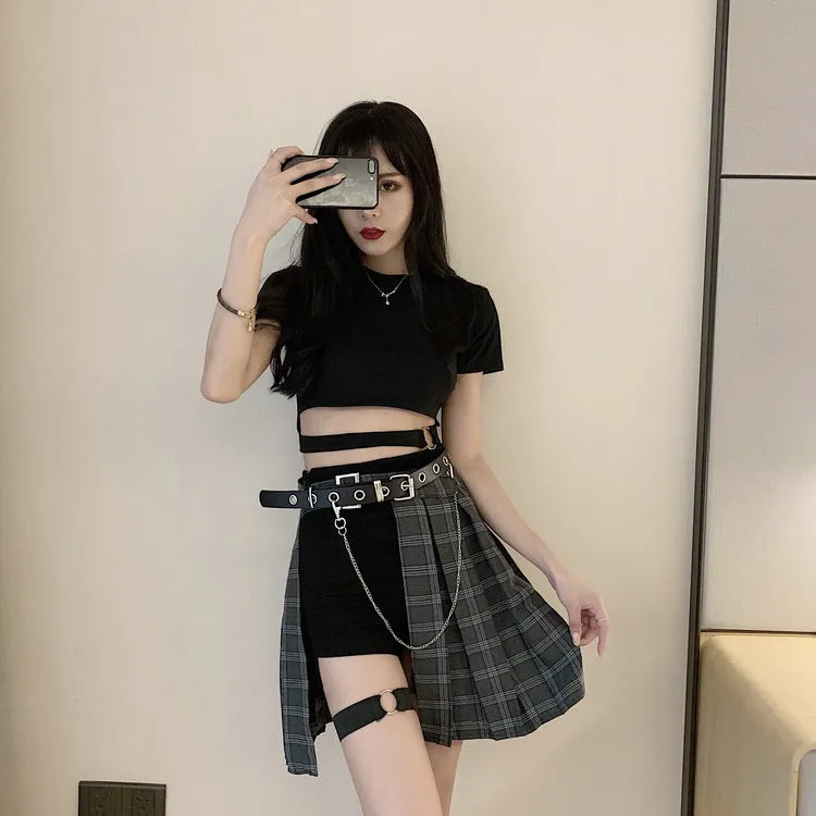 Punk Women Black Sexy Pleated High Waist Skirt Summer Niche Skirt