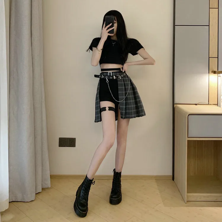 Punk Women Black Sexy Pleated High Waist Skirt Summer Niche Skirt