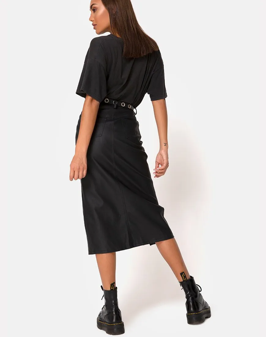 Pyra Midi Skirt in PU Black