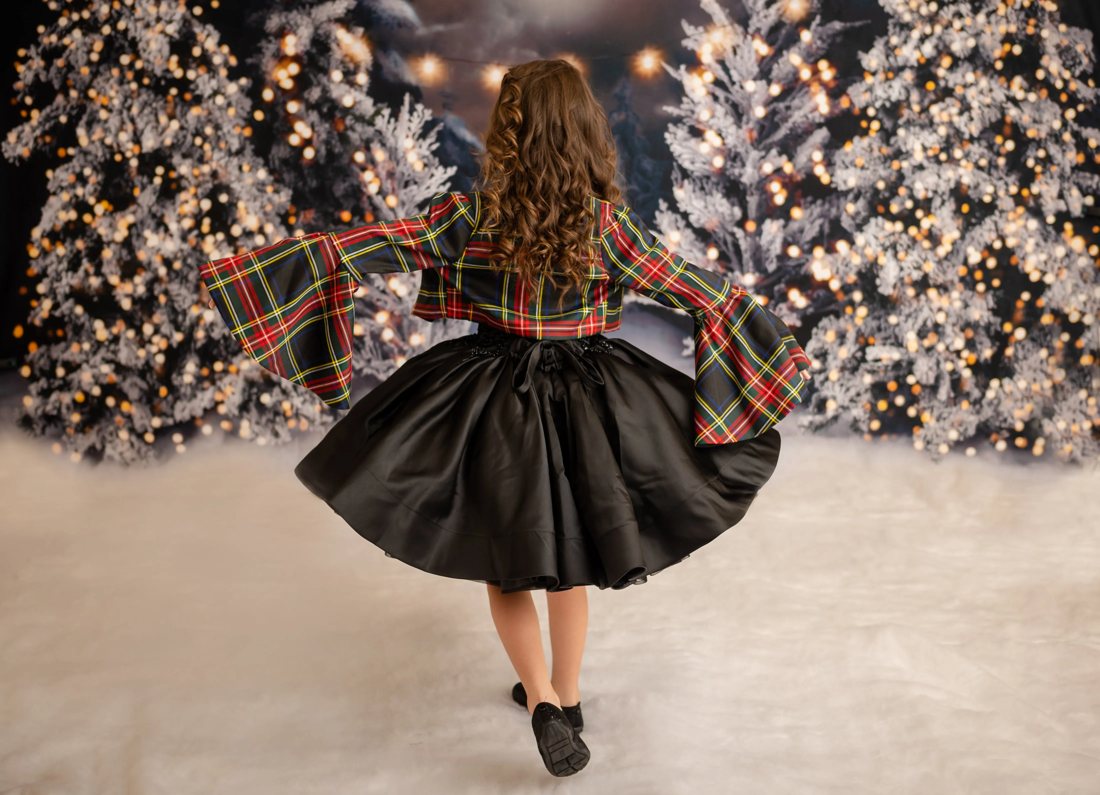 "Darling Plaid" Black Vintage Jacket    Black Beaded Solid  Petal Length Dress ( 5 Year - Petite 6 Year)