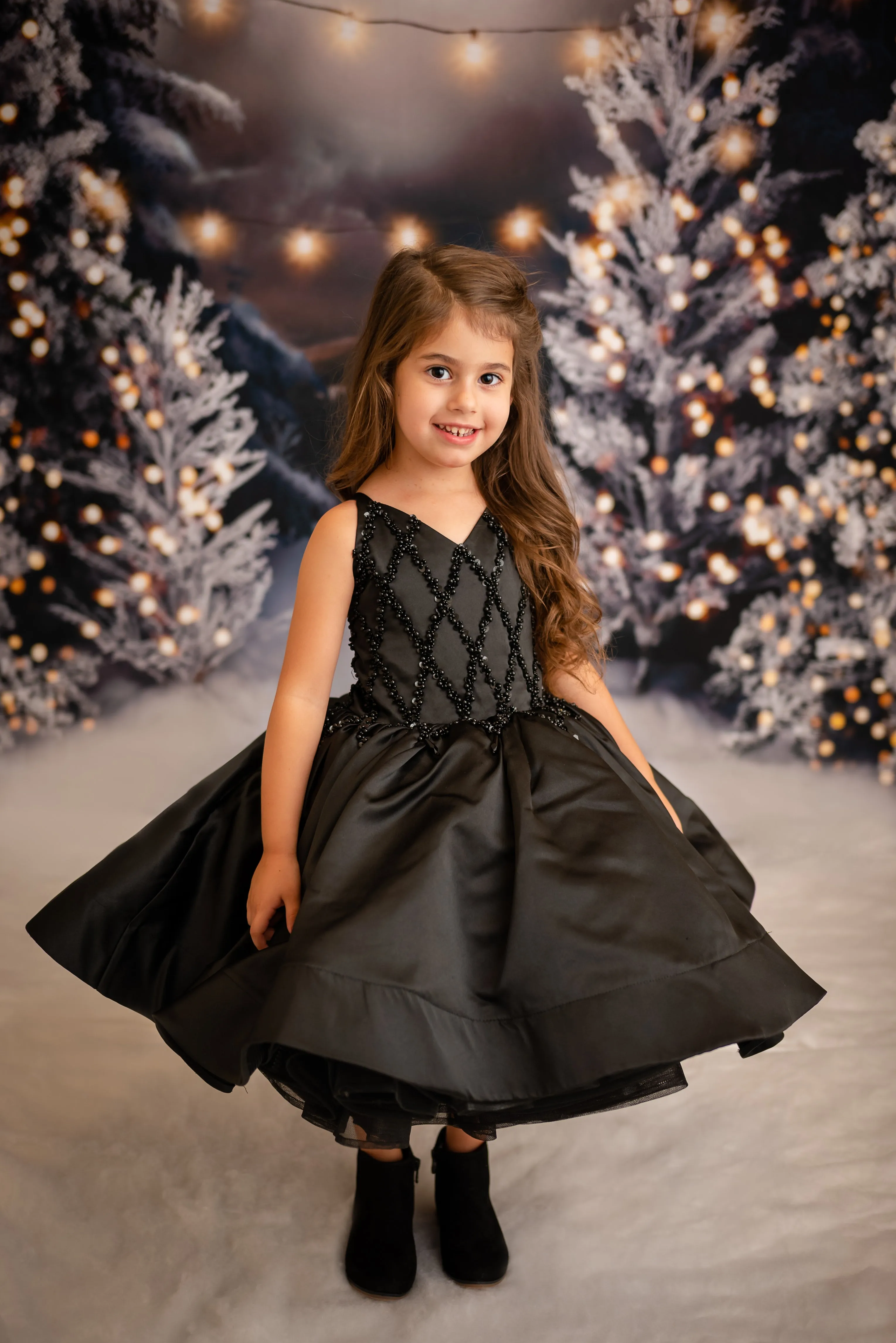 "Darling Plaid" Black Vintage Jacket    Black Beaded Solid  Petal Length Dress ( 5 Year - Petite 6 Year)