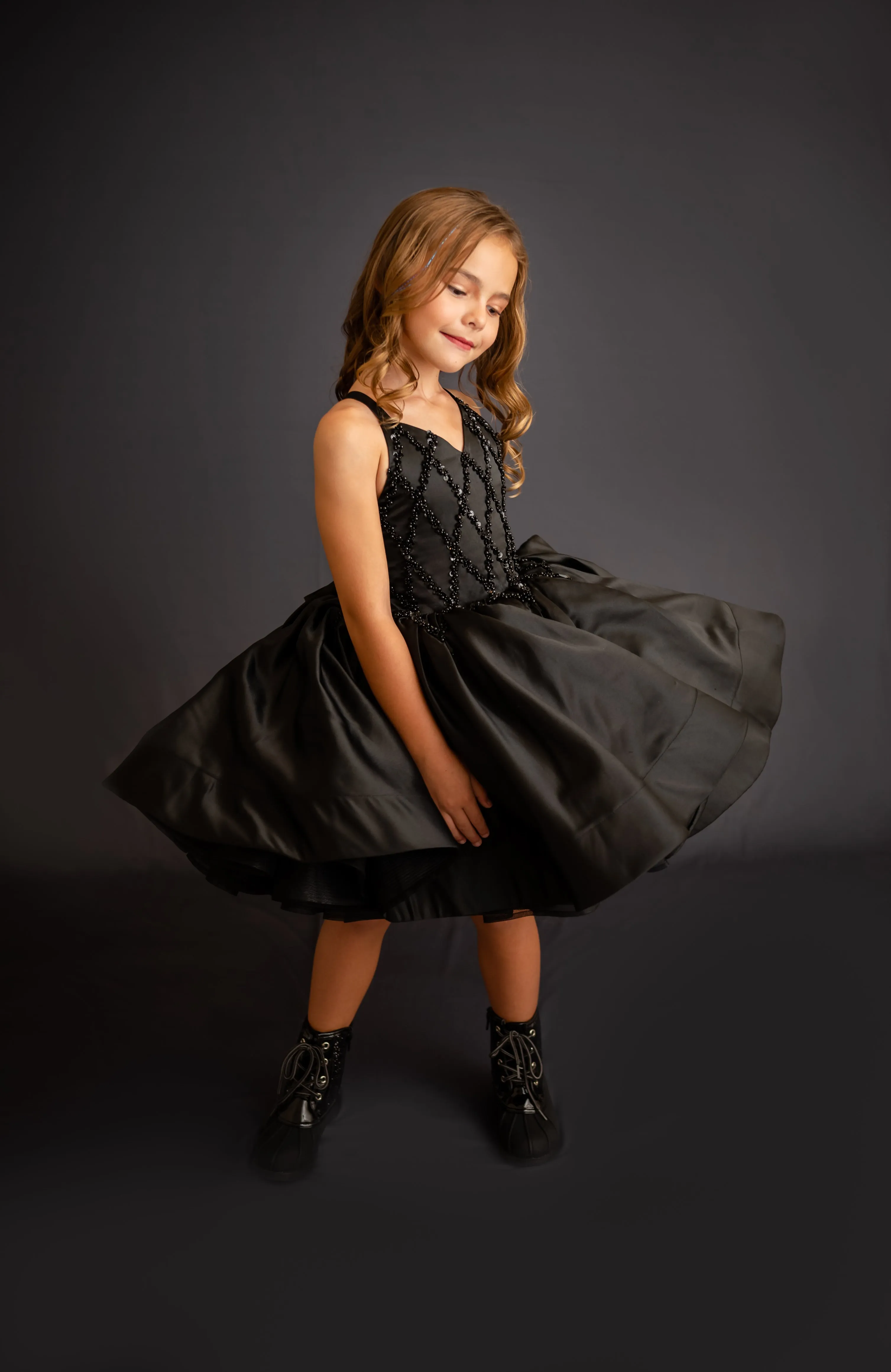 "Darling Plaid" Black Vintage Jacket    Black Beaded Solid  Petal Length Dress ( 5 Year - Petite 6 Year)