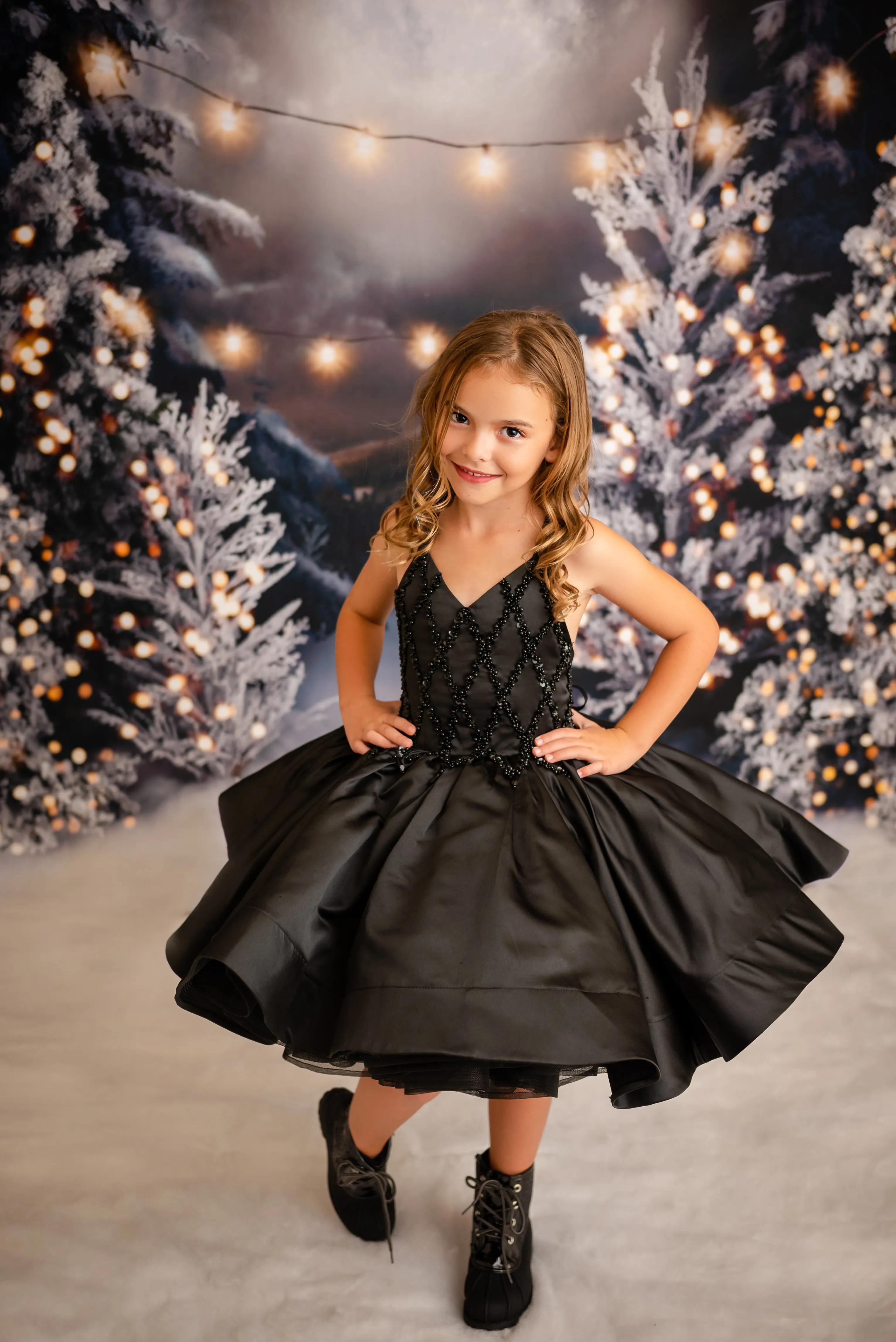 "Darling Plaid" Black Vintage Jacket    Black Beaded Solid  Petal Length Dress ( 5 Year - Petite 6 Year)