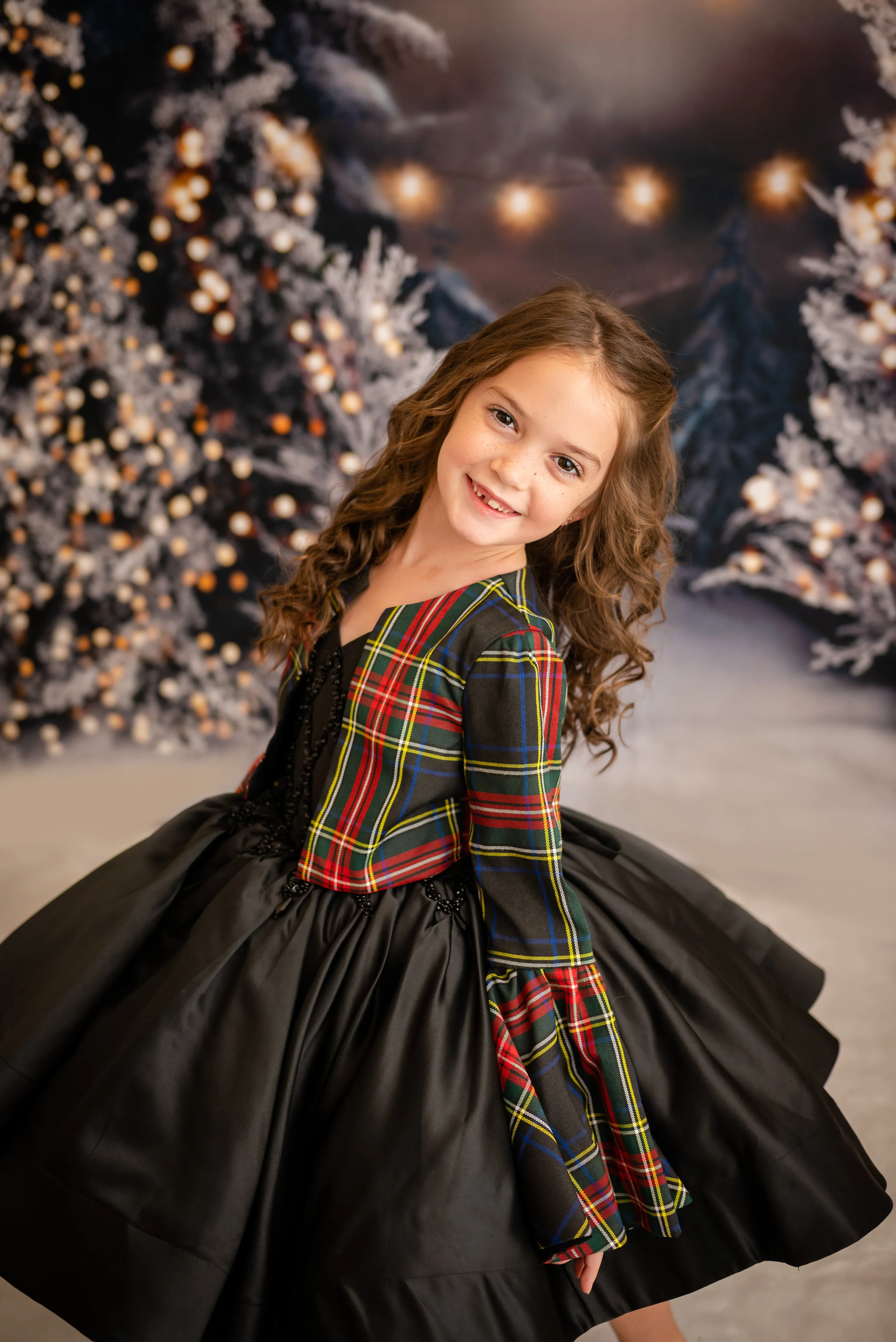 "Darling Plaid" Black Vintage Jacket    Black Beaded Solid  Petal Length Dress ( 5 Year - Petite 6 Year)