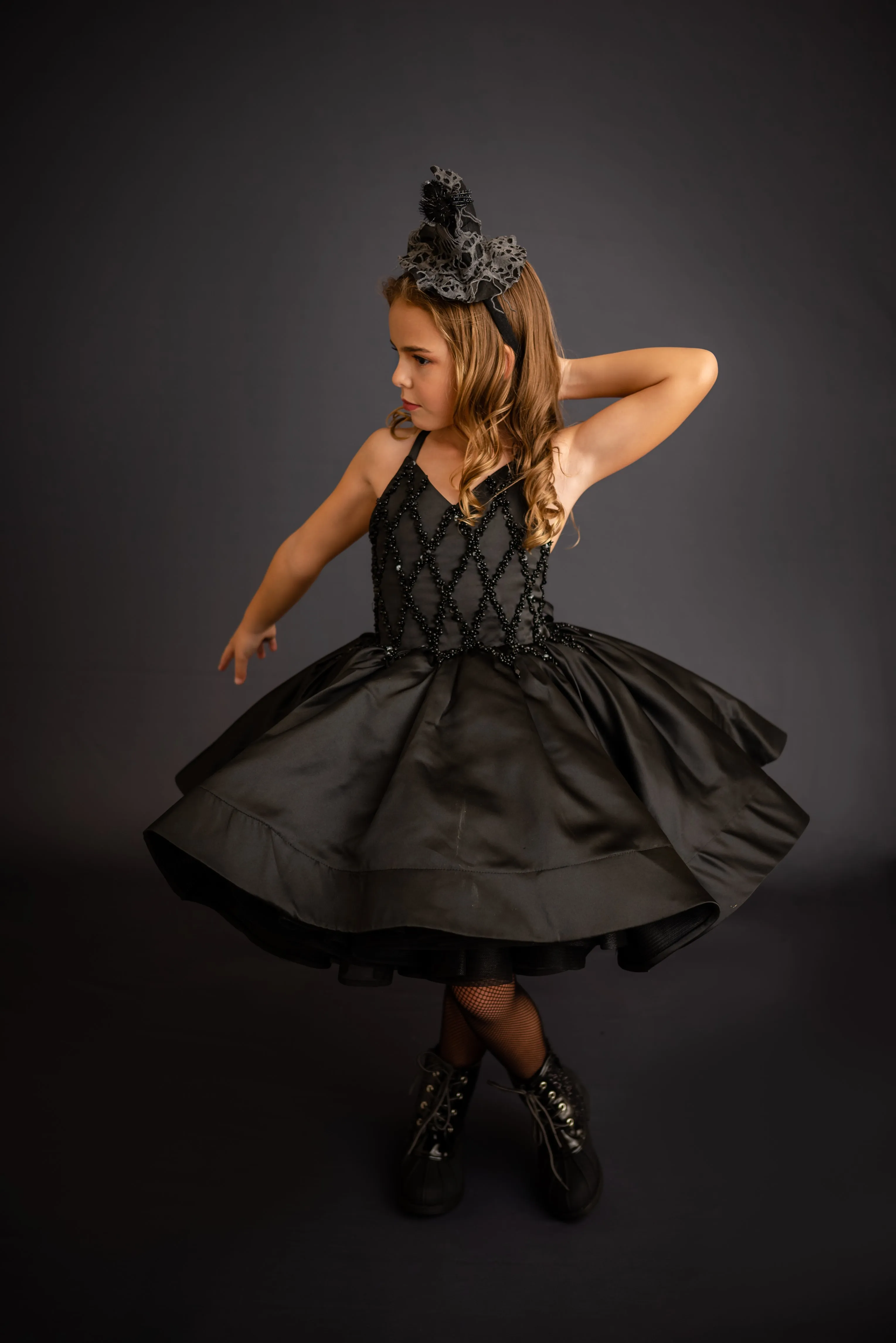 "Darling Plaid" Black Vintage Jacket    Black Beaded Solid  Petal Length Dress ( 5 Year - Petite 6 Year)