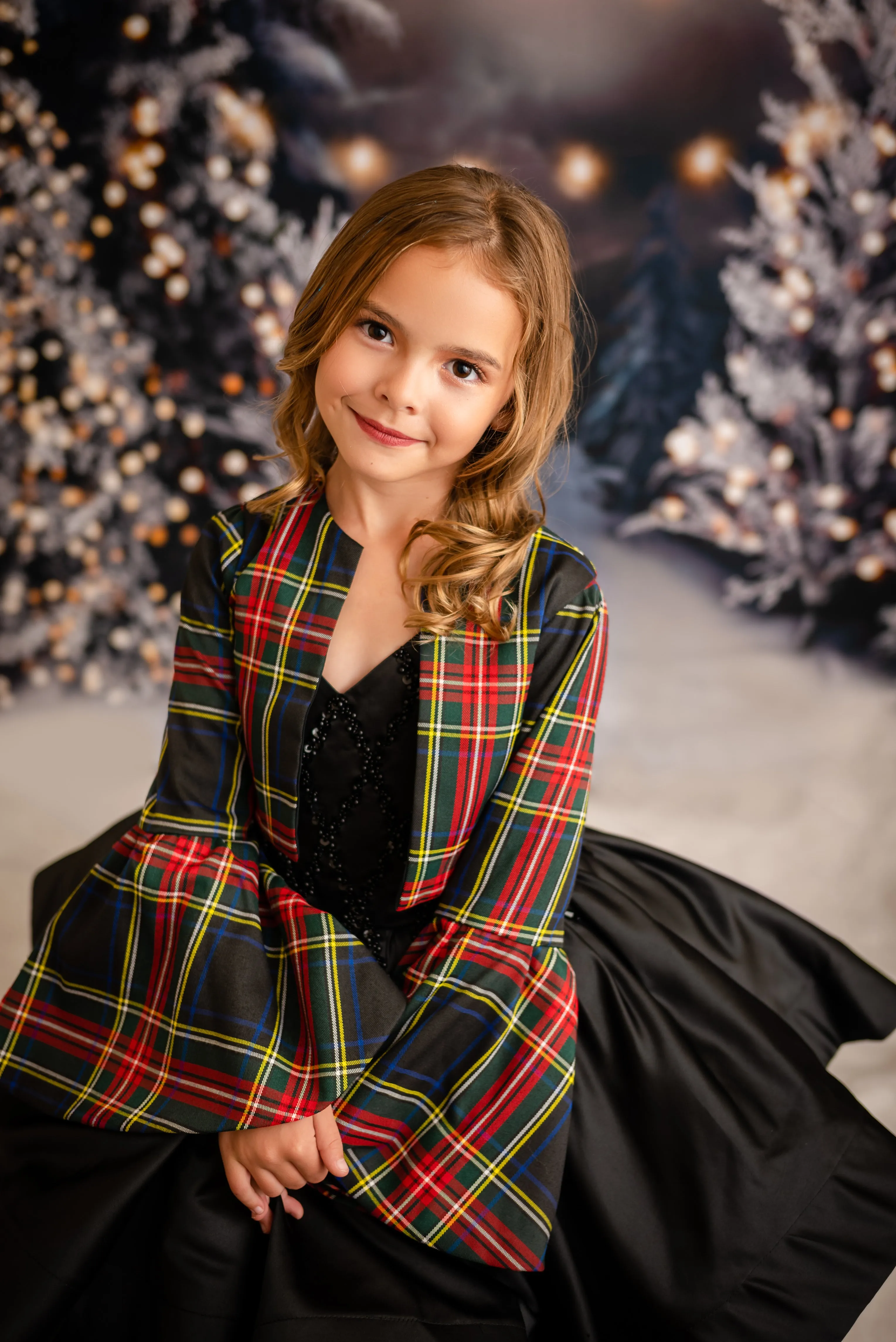 "Darling Plaid" Black Vintage Jacket    Black Beaded Solid  Petal Length Dress ( 5 Year - Petite 6 Year)