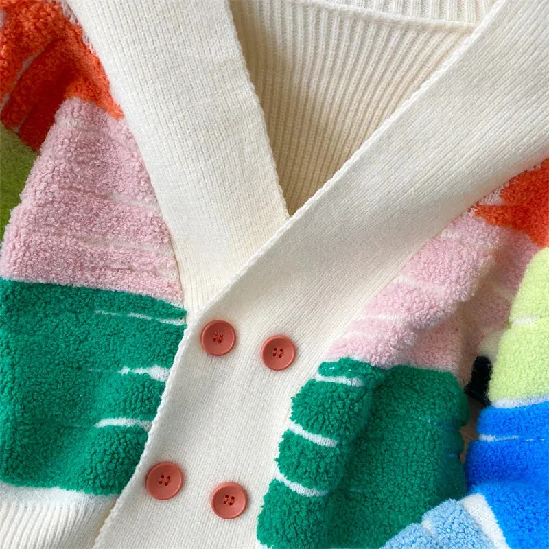 Rainbow Stripe Button-Up Cardigan