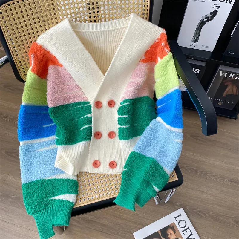 Rainbow Stripe Button-Up Cardigan