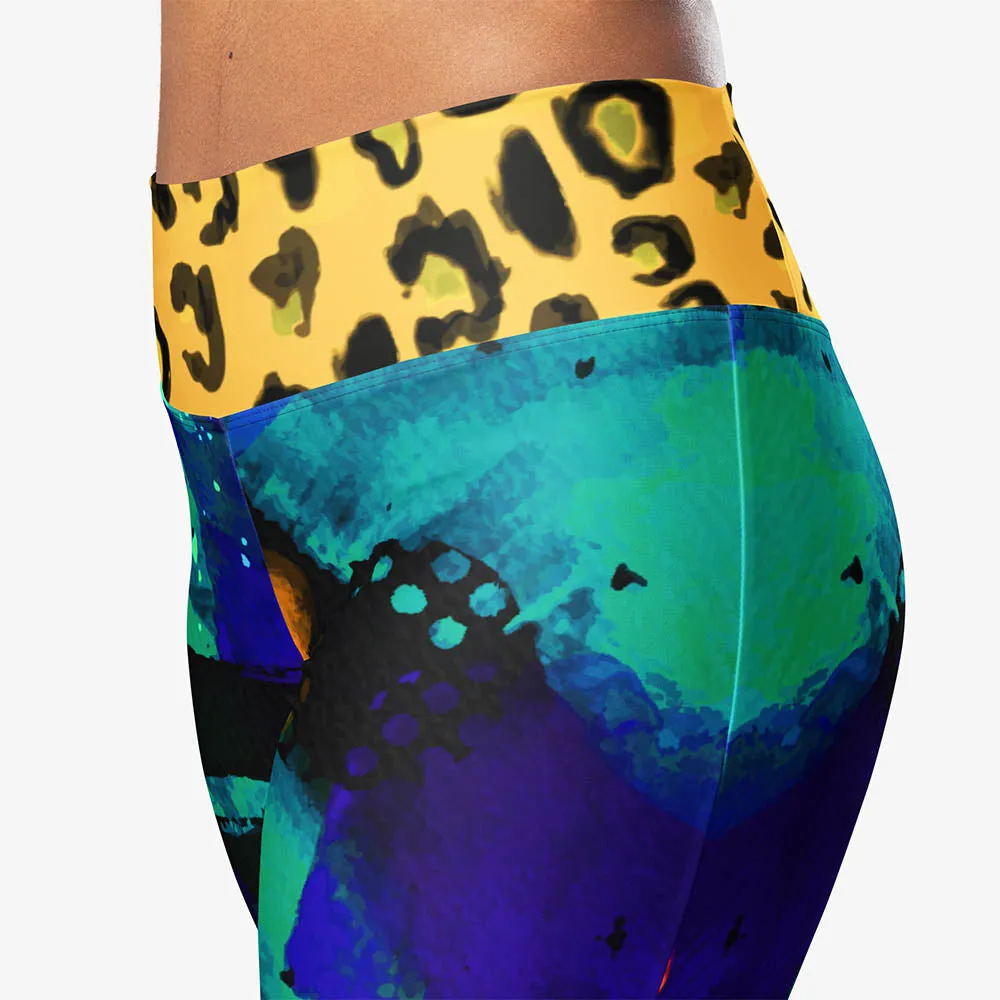 Recycled Flare leggings "Wild Canvas" Blue/Yellow