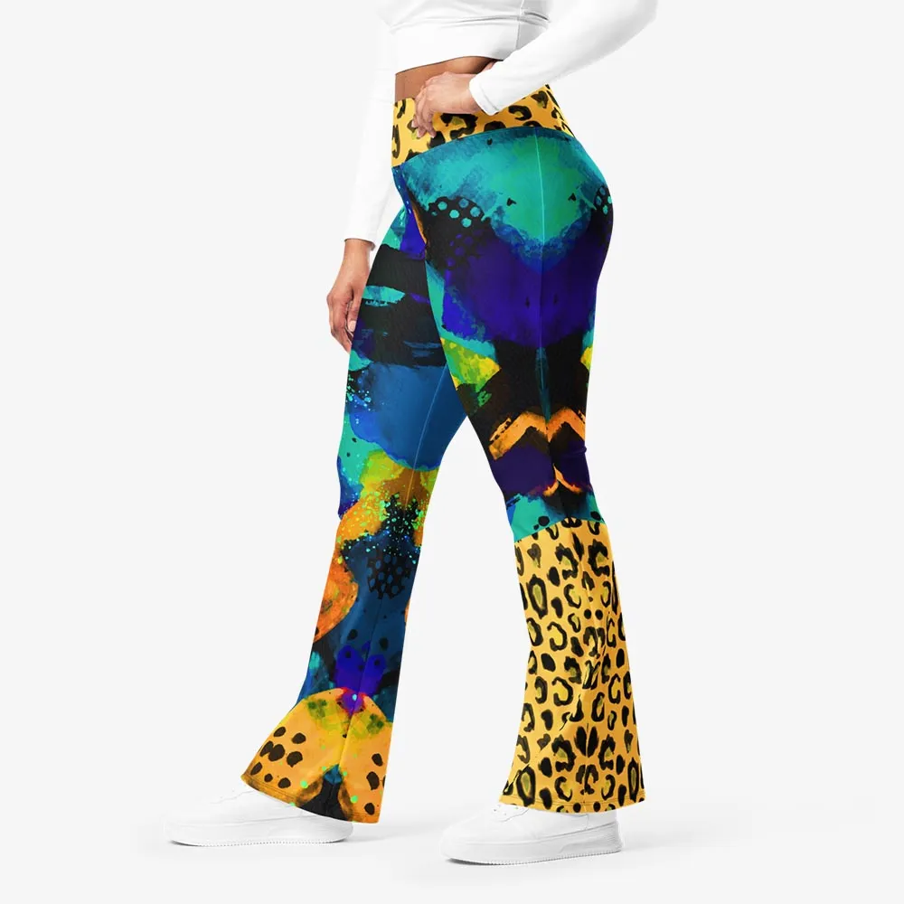 Recycled Flare leggings "Wild Canvas" Blue/Yellow