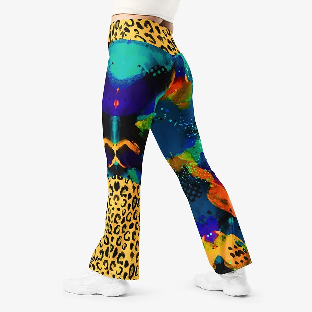 Recycled Flare leggings "Wild Canvas" Blue/Yellow