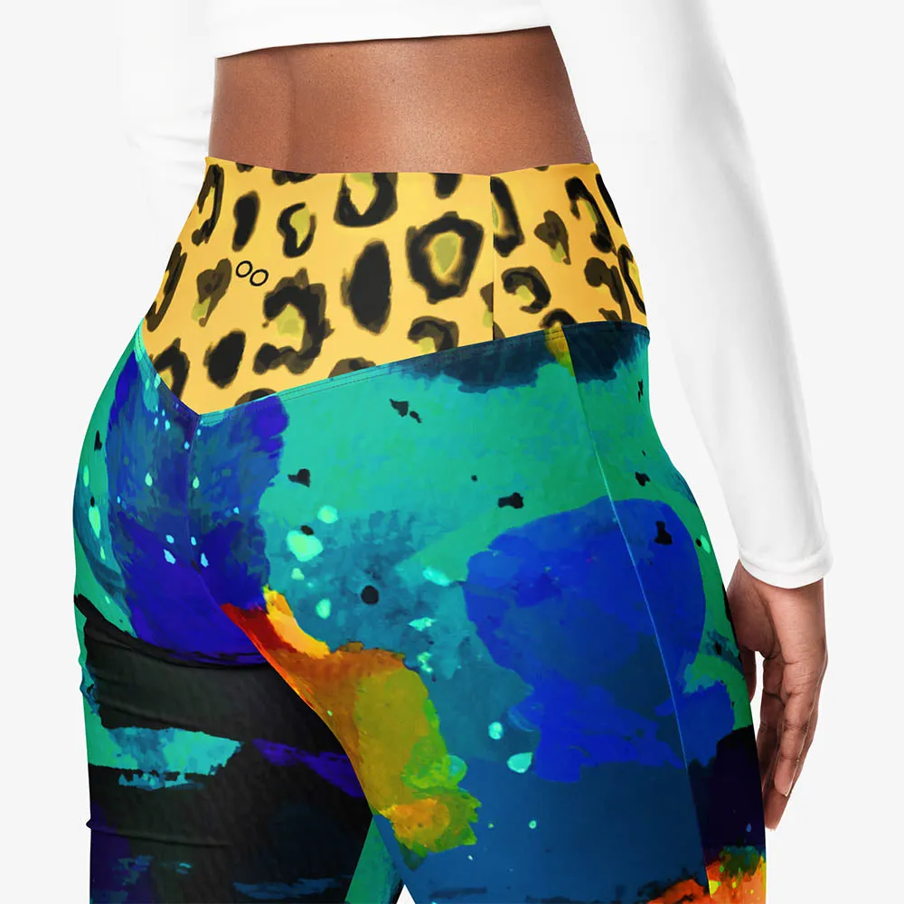 Recycled Flare leggings "Wild Canvas" Blue/Yellow