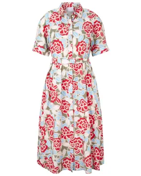 Red and Light Blue Floral Print Adrienne Dress