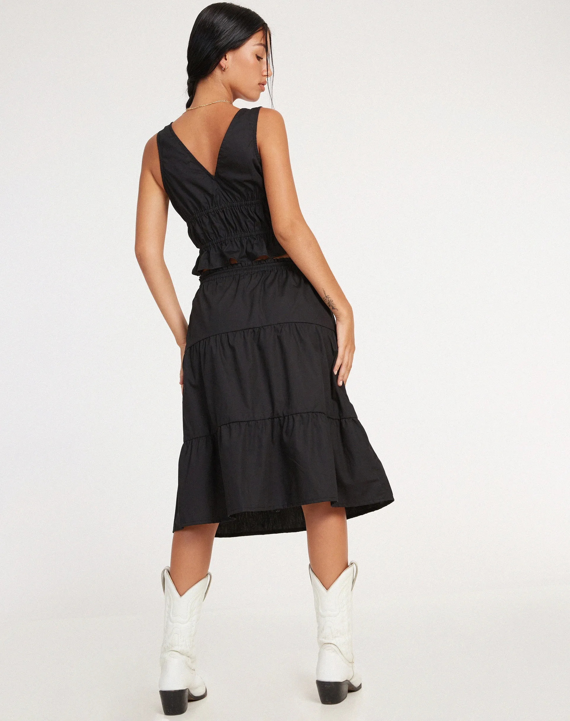 Reef Midi Skirt in Poplin Black