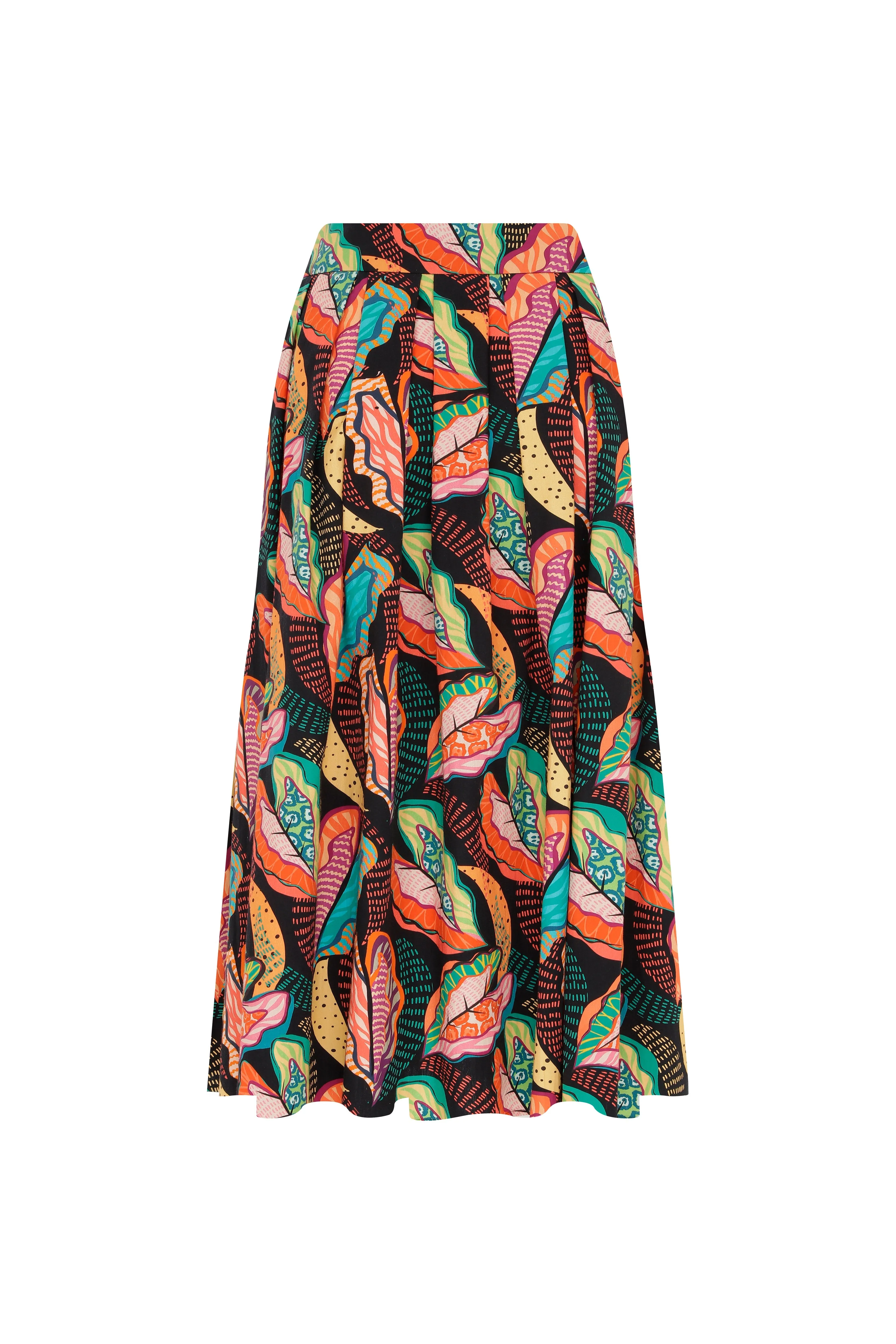 Roman Patterned Pleated Midi Skirt Multi Color