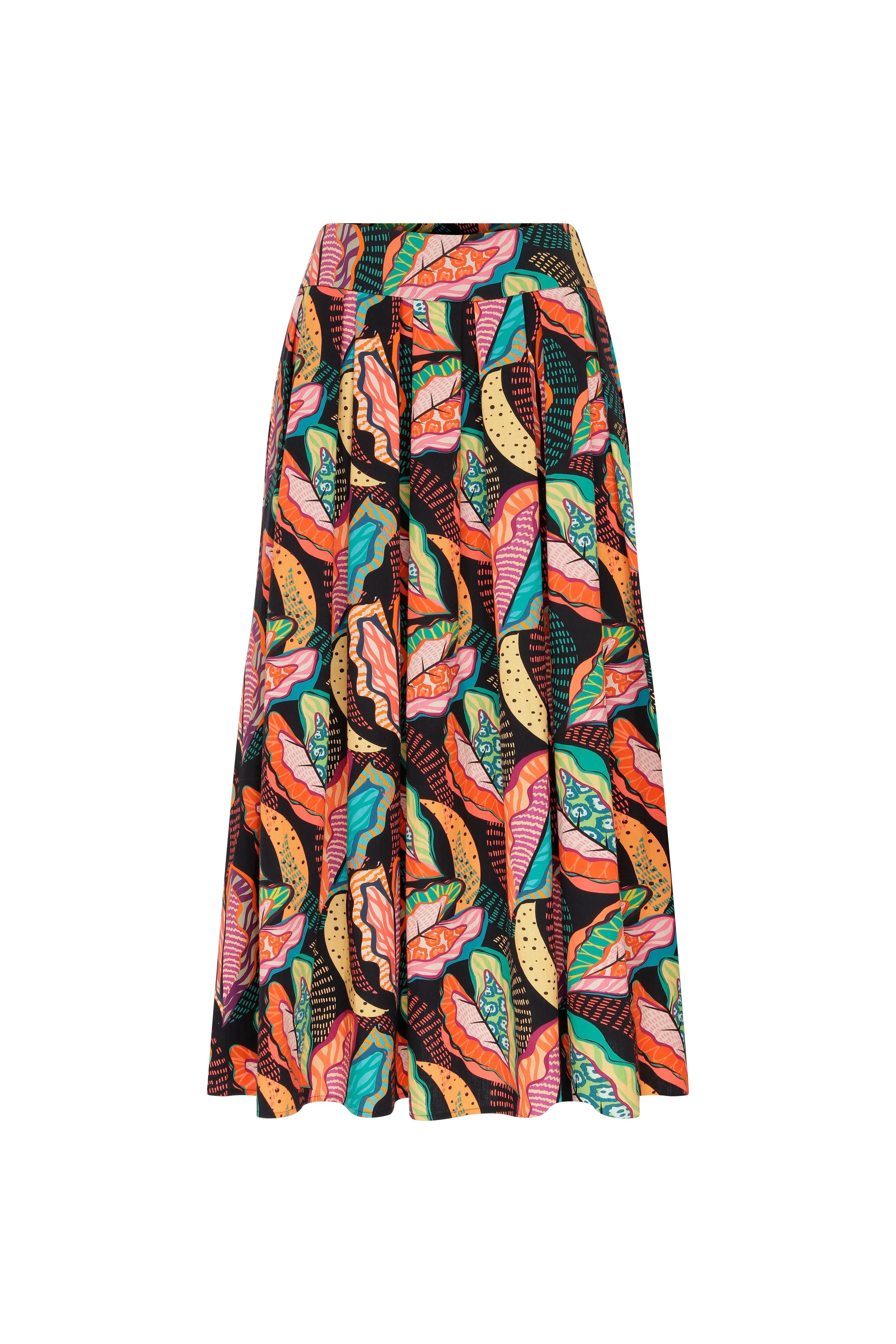 Roman Patterned Pleated Midi Skirt Multi Color