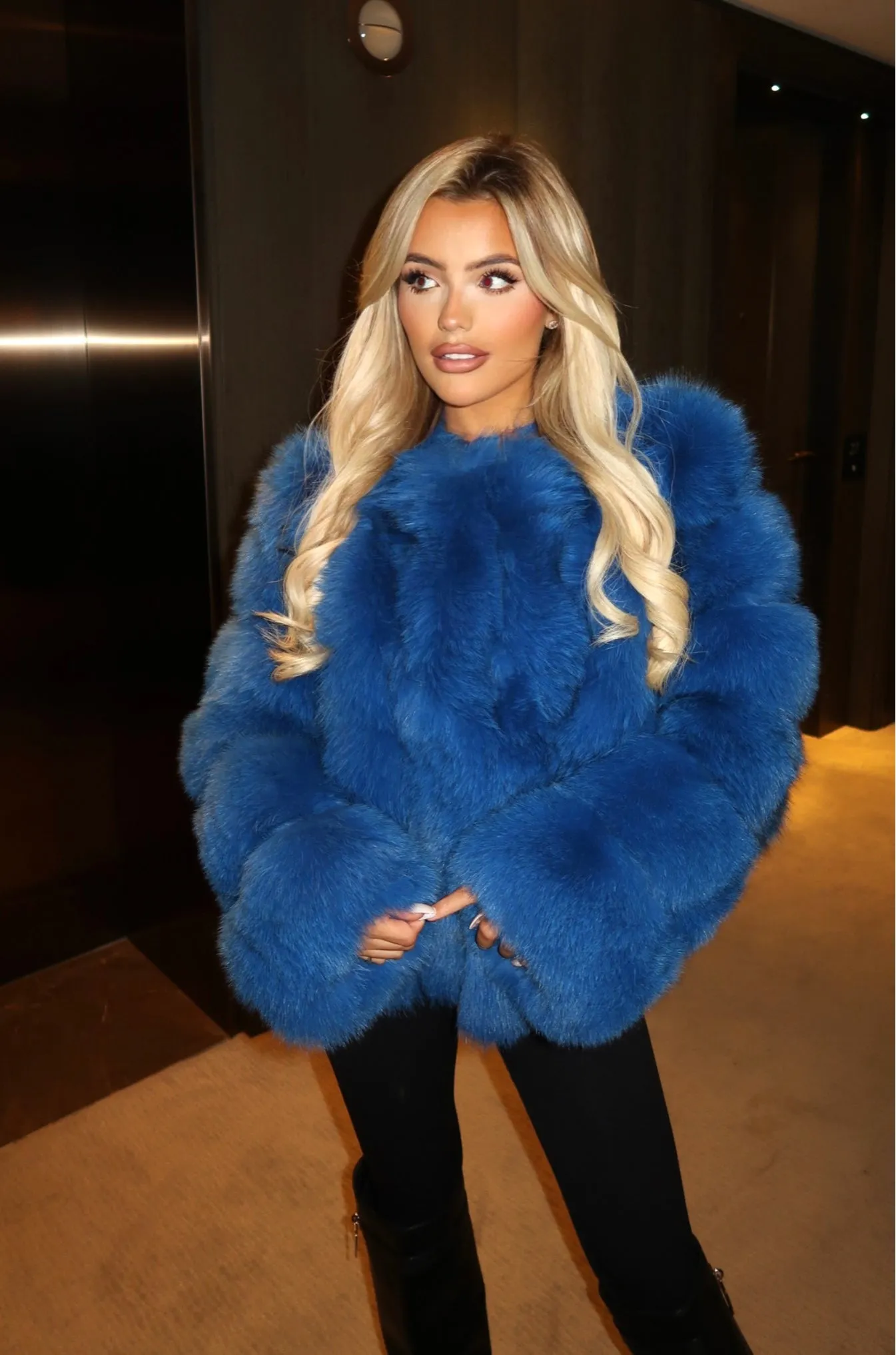 Royal Blue Luxury Fur Vertical Pelt Coat