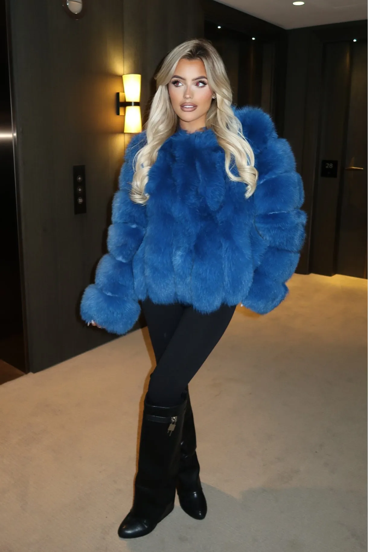 Royal Blue Luxury Fur Vertical Pelt Coat