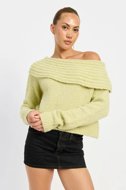 Sage Cowl Neckline Cropped Sweater