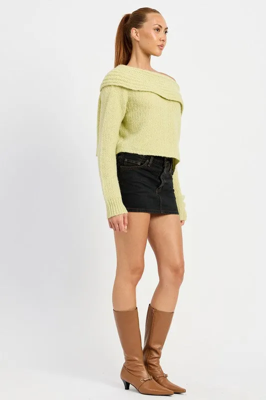 Sage Cowl Neckline Cropped Sweater