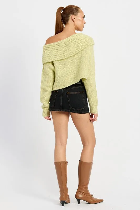 Sage Cowl Neckline Cropped Sweater