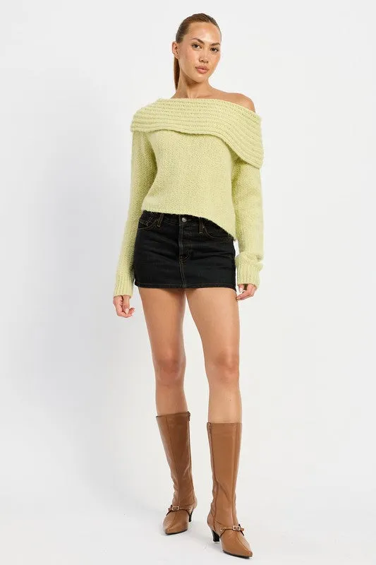 Sage Cowl Neckline Cropped Sweater