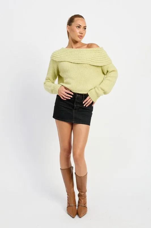 Sage Cowl Neckline Cropped Sweater