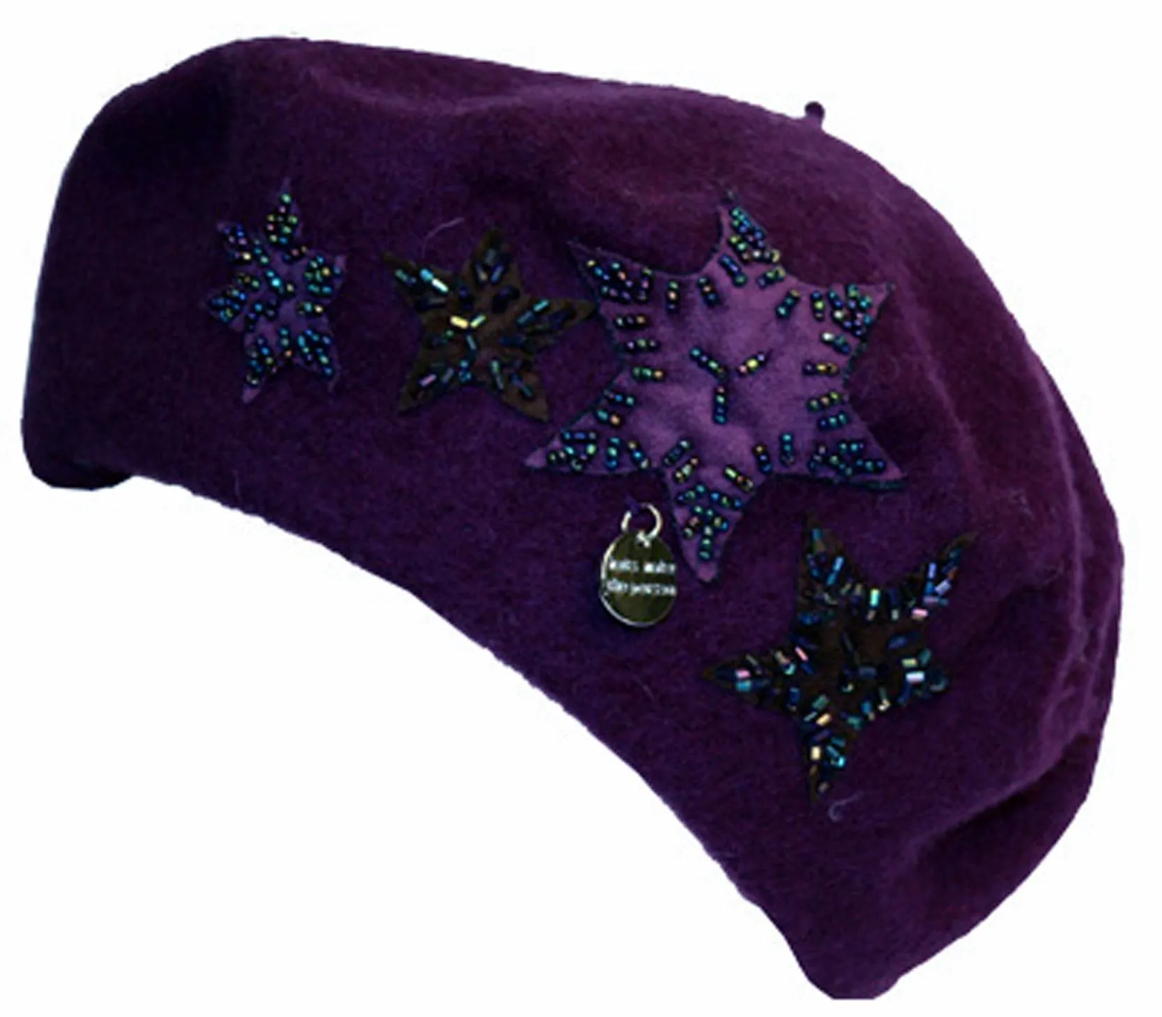 Sakkas Classic Wool Warm Thick French Beret / Winter Hat - Patchwork Stars