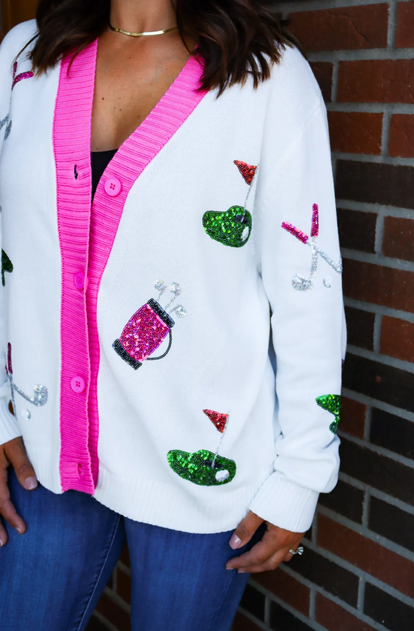 SEQUIN GOLF EMBROIDERY CARDIGAN