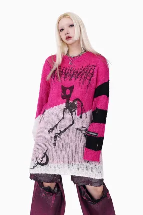 SHADOW CAT striped hollowed sweater