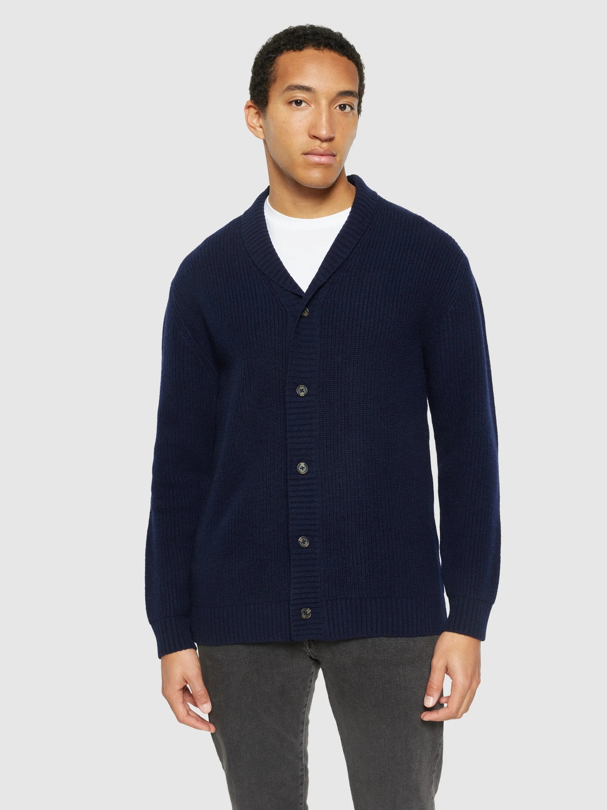 Shawl neck wool cardigan - RWS - Total Eclipse