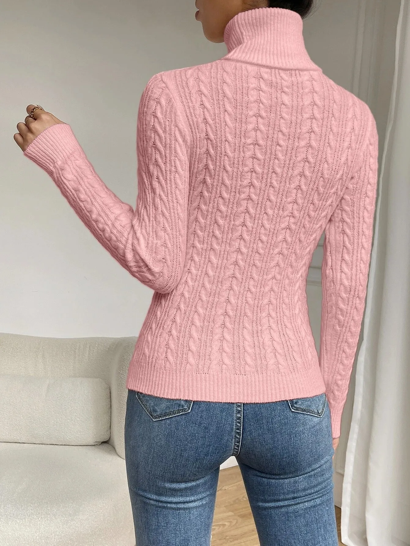 SHEIN Frenchy Cable Knit Turtleneck Sweater