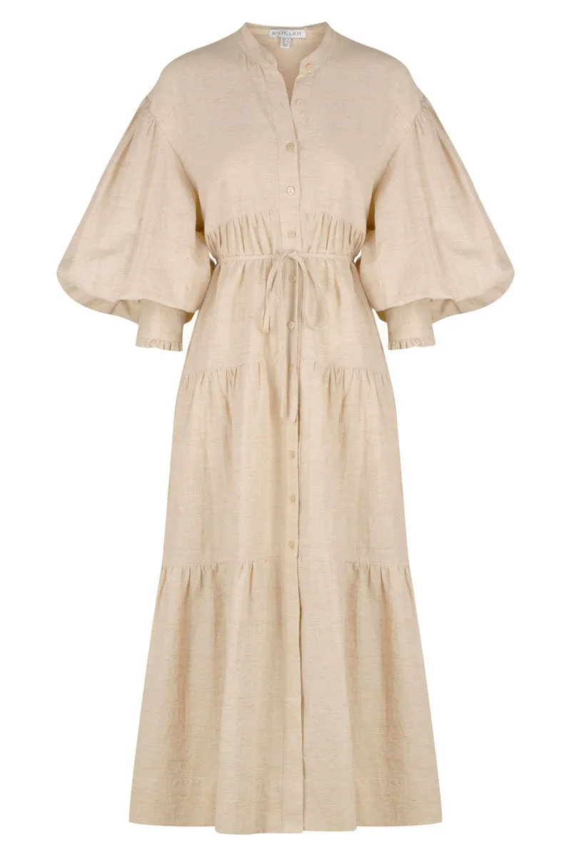 Shona Joy Tilda Midi Balloon Sleeve Dress in Oatmeal