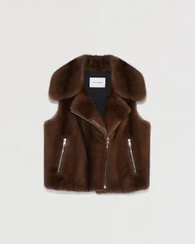 Short gilet in long-haired mink fur