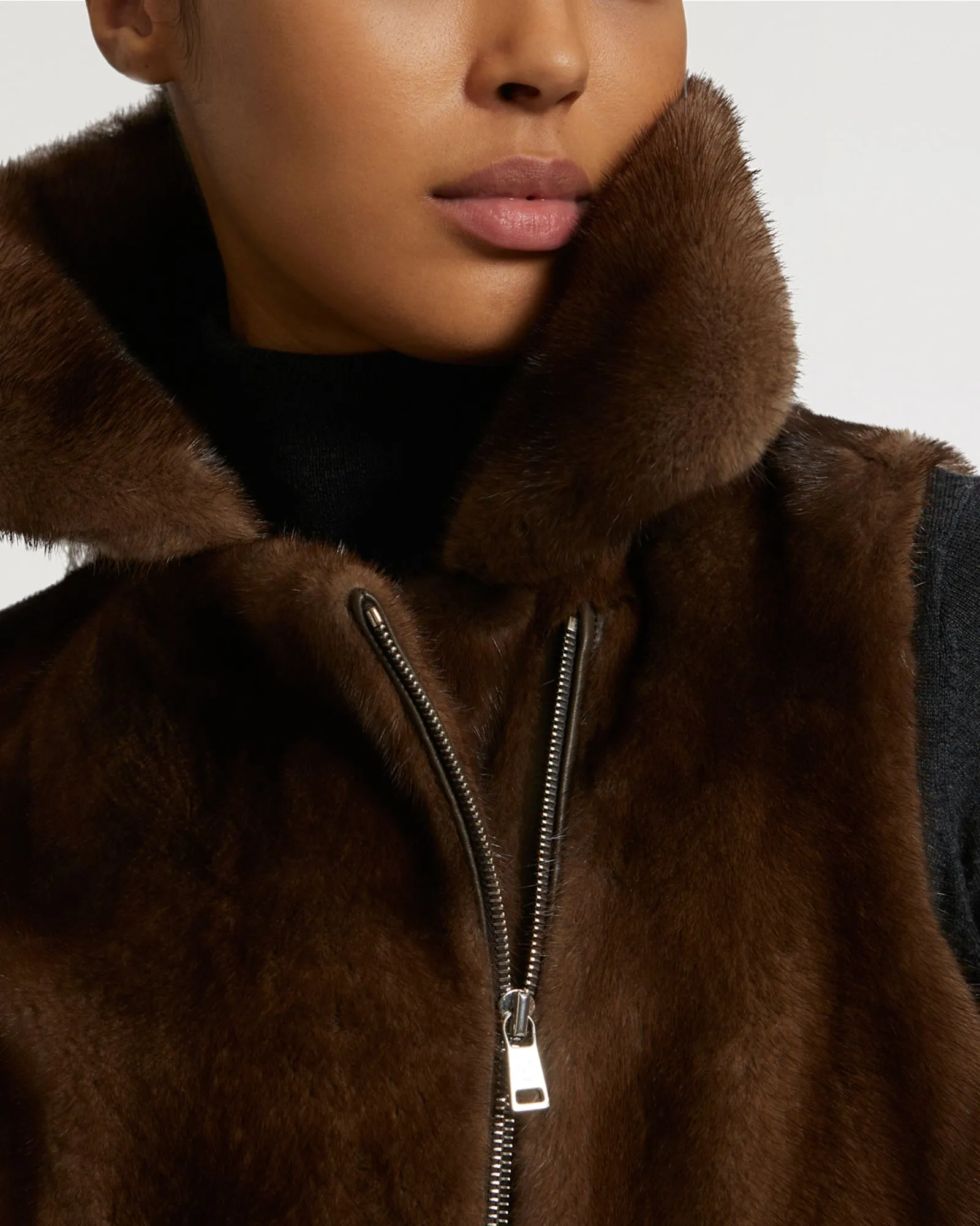 Short gilet in long-haired mink fur