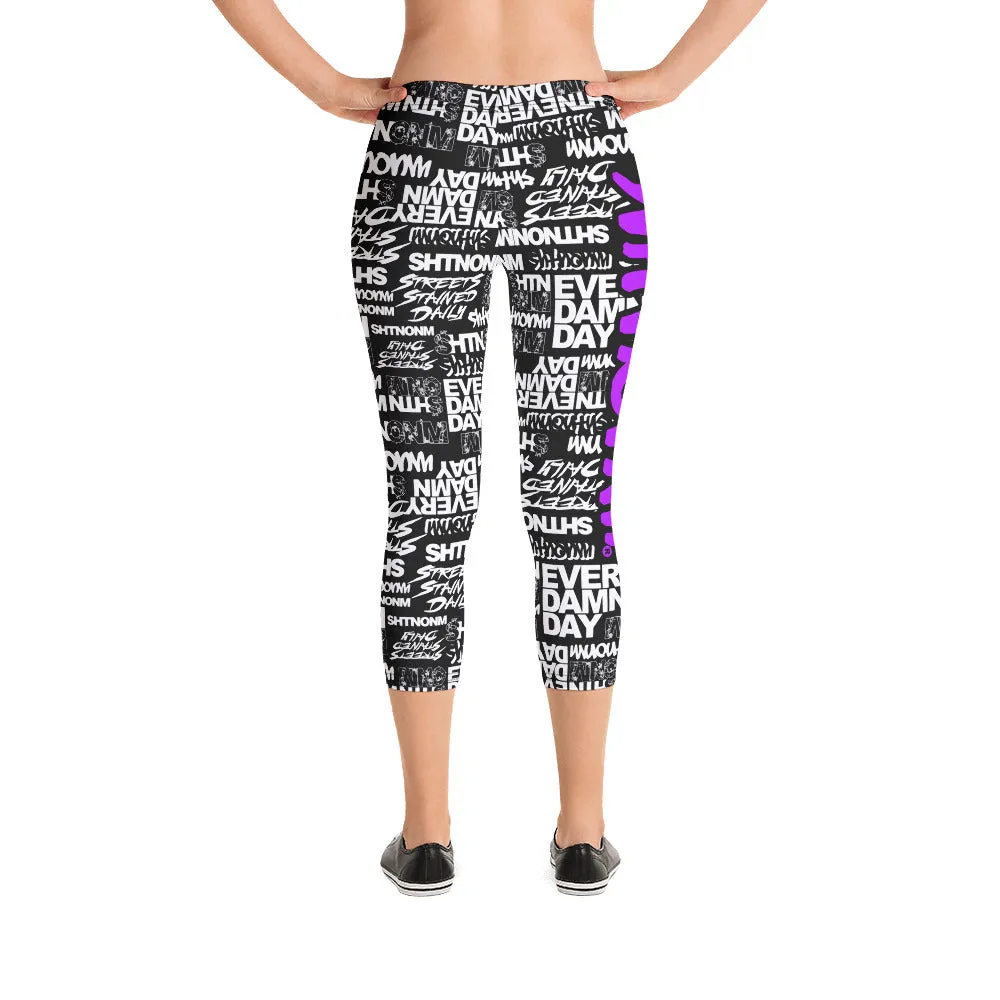 SHTNONM - CAPRI LEGGINGS (BLACK/NEON PURPLE)