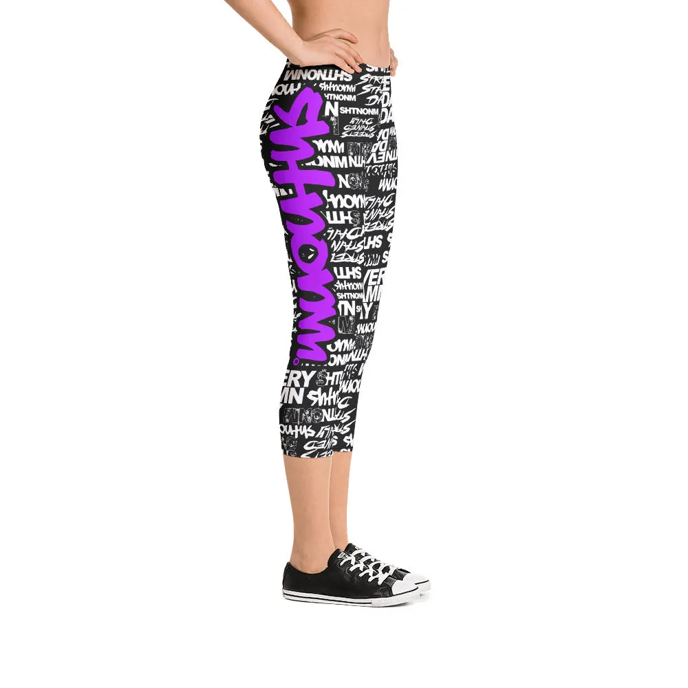 SHTNONM - CAPRI LEGGINGS (BLACK/NEON PURPLE)