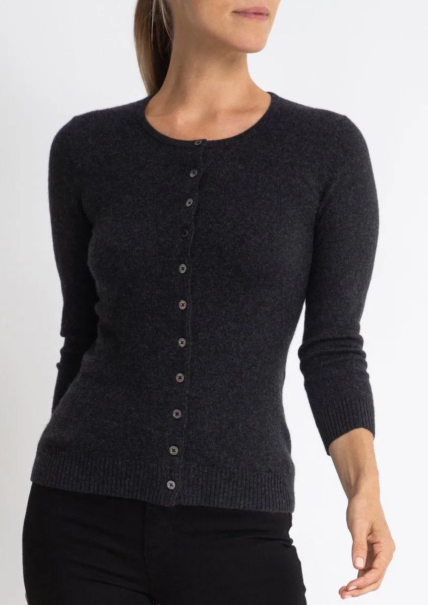 Silk   Cashmere Victoria Cardigan in Dark Charcoal